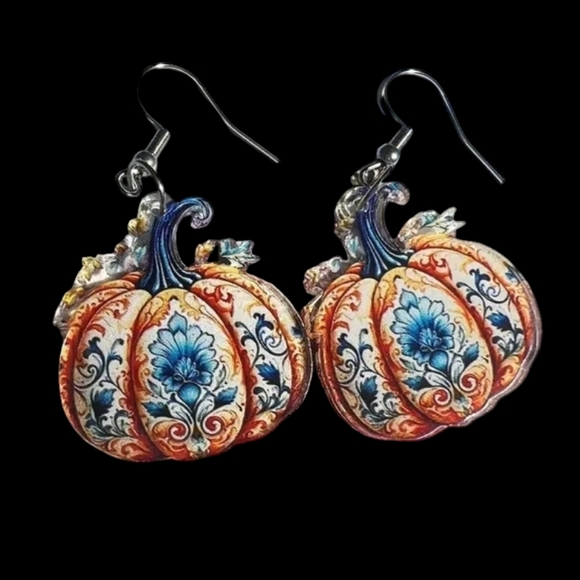 NEW Acrylic Pumpkin Drop Dangle Earrings - Picture 2 of 6